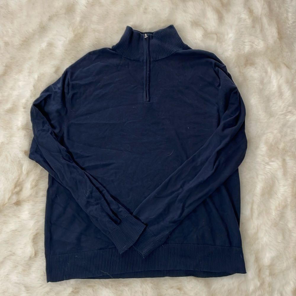 J. Crew  Pullover Sweater Men’s Navy Blue 1/4 Zip XL harbor cotton wool